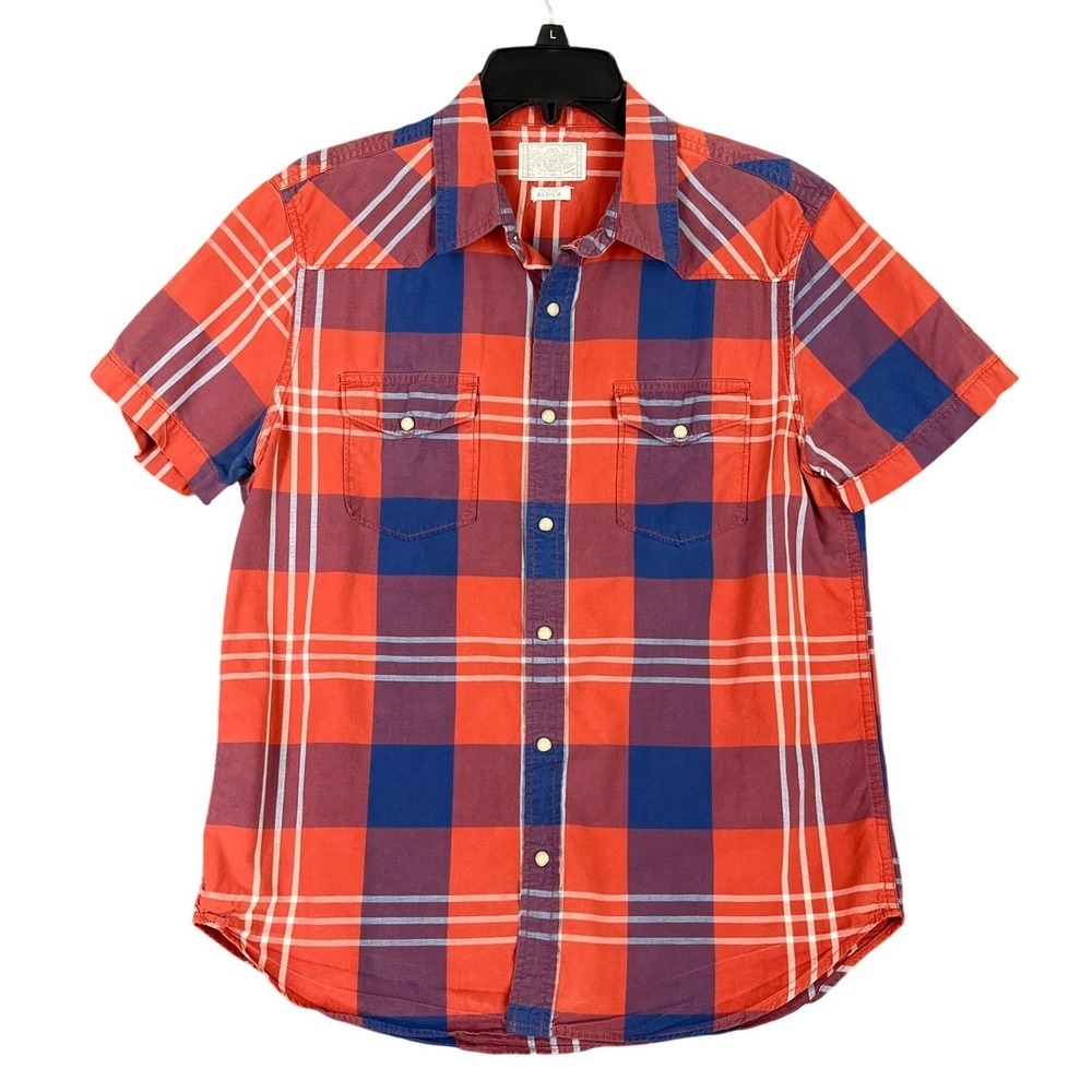Lucky‎ Brand Western Plaid Shirt Mens M Pearl Snap Cowboy Americana Country
